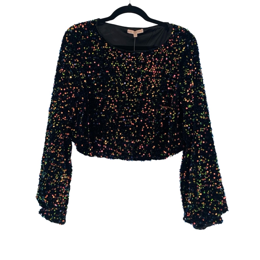 Evolutionary Women's Sequin Velour Long Sleeve Night Out Part Top Large